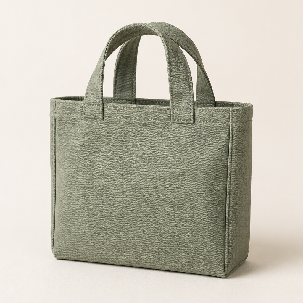 Cabas Compact en canvas sauge, vue de trois-quarts