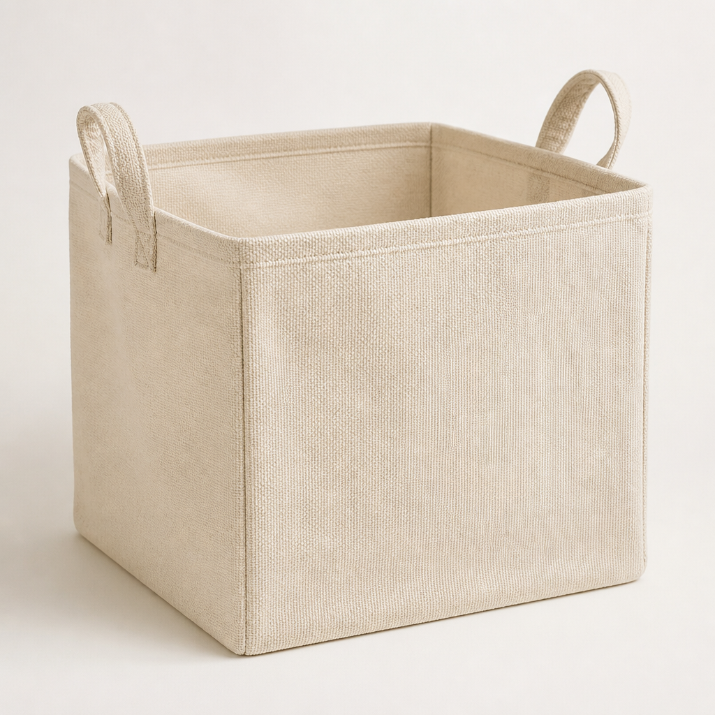 Panier Cube en canvas avoine, vue face sur fond clair