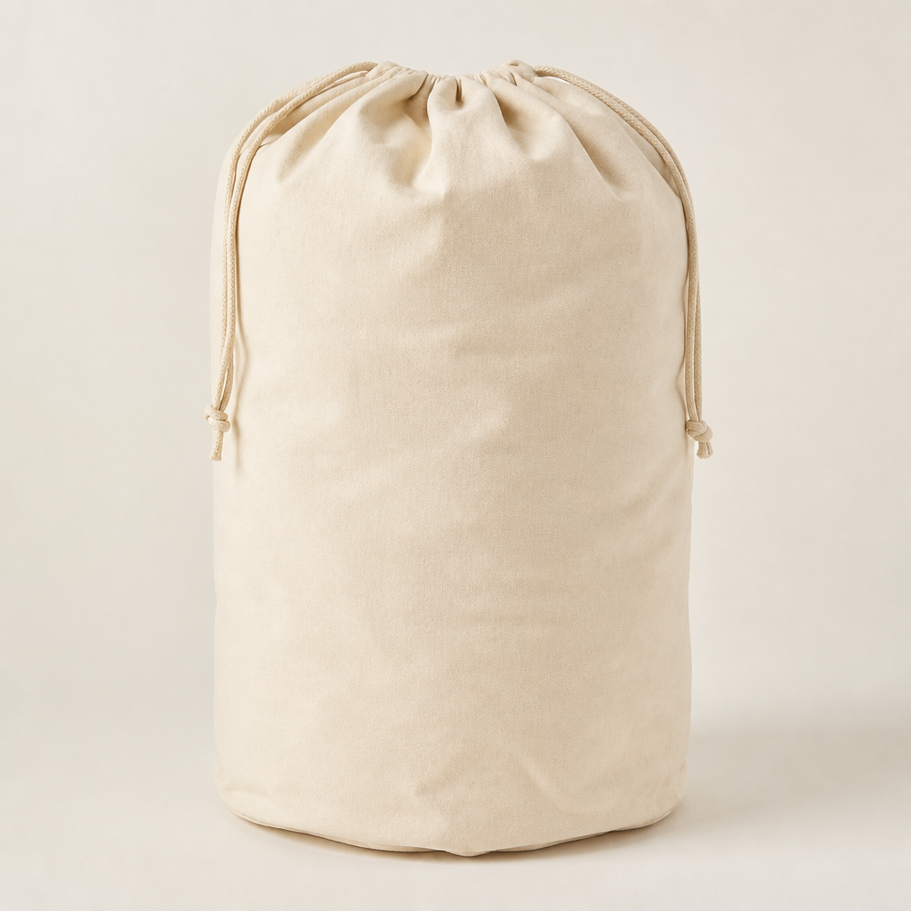 Sac à linge en canvas écru, vue face sur fond clair
